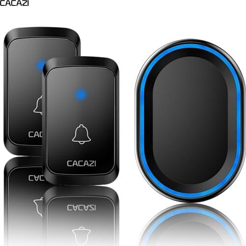 CACAZI Wireless Doorbell Waterproof 58 chimes 300M Range Remote LED Night Light Home Cordless Door Ring Bell US EU Plug