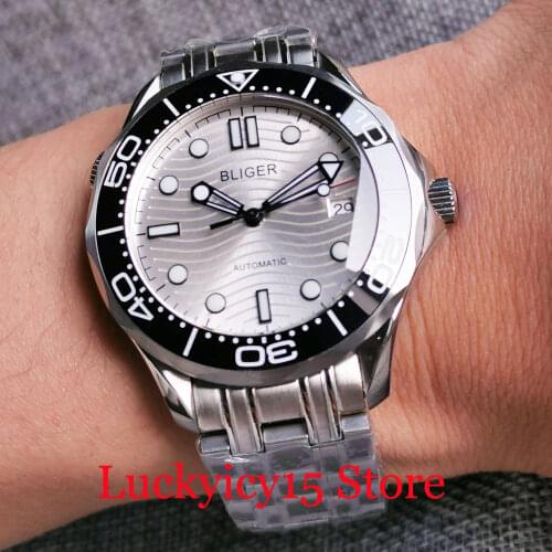 BLIGER 41mm White Automatic Men Watch 24 Jewels NH35A Movement Seeing Backcover Date Window Rotating Bezel