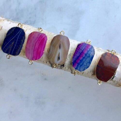 Assorted Color Fashion Fire Rainbow Agates Charm Bracelet Adjustable Gold Chain Freeform Agates Connector Bracelet BM11275