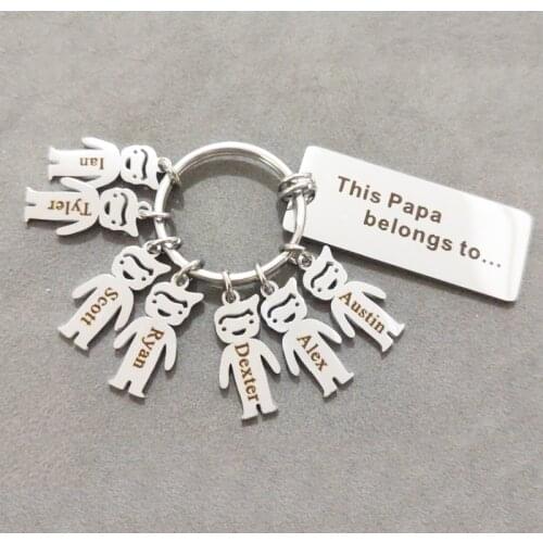 Customized Baby Name Tag Keychain Engraved Family Names Words Keyrings Stainless Steel Keepsake Keyring For Family Papa Dad Mom