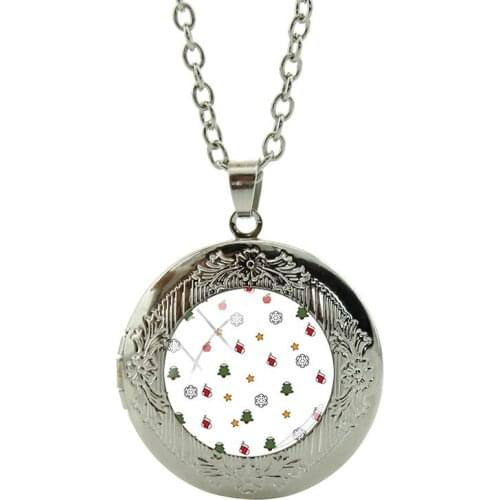 JOINBEAUTY Simple Design Xmas Snowflakes Art Photo Locket Necklace Men Women Long Chain New Year Party Pendant Jewelry
