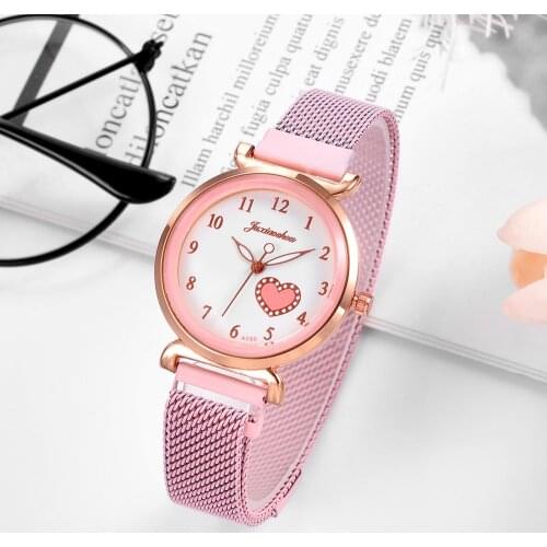 Luxury Womens Watches Bracelet Quartz Rose Gold Mesh Magnet Watch Women Heart-shaped WristWatch Ladies Dress Clock Gift Relogio