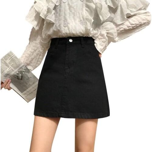 Black Denim Girls Skirt Spring Summer Korean High Waist A-line Mini Women Short Dress