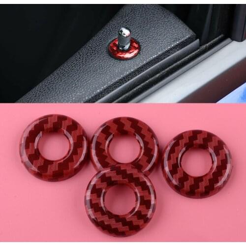 CITALL Plastic Red Carbon Fiber Texture Door Lock Pin Decor Trim Cover Ring Decal fit for Dodge Charger 2015 2016 2017 2018 2019