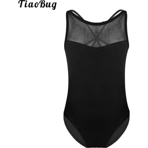 TiaoBug Kids Girls Ballet Dance Gymnastics Leotard Sleeveless Splice Criss-Cross Back Jumpsuit Bodysuit