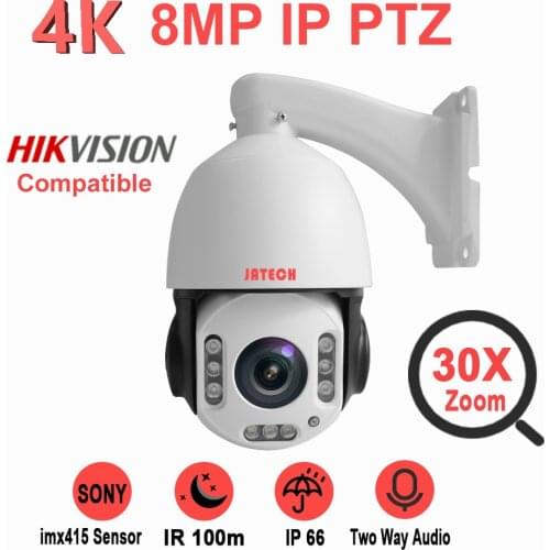 Hikvision Compatible 8MP IP PTZ Security Camera 4K 30X Zoom SONY Sensor IR 100m Two Way Audio Voice Alert TF Card Slot
