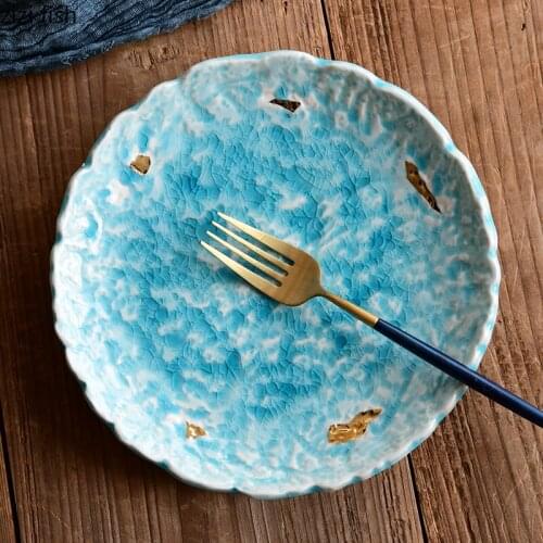 Blue Crack Pattern Ceramic Dinner Plate Dessert Salad Plate Underglaze Colored Porcelain Household Tableware Set Kitchen Utensil