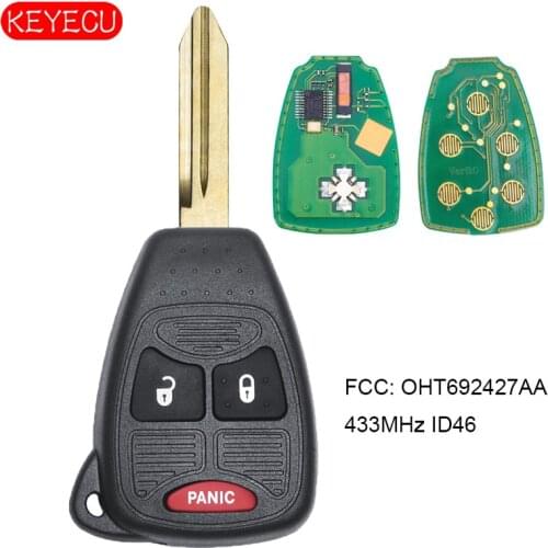 KEYECU Remote Key 2+1 Button 433MHz ID46 for Chrysler Dodge Jeep FCC: OHT692427AA