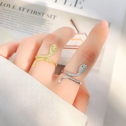 INS new design gold snake ring high quality micro-inlaid zircon snake-shaped winding ring open ring 2021 trend small snake ring