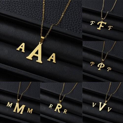Rinhoo New Initial A-Z Letters Pendant Stainless Steel Link Chain Necklace Earring for Women Men Trendy Jewelry Set Gift
