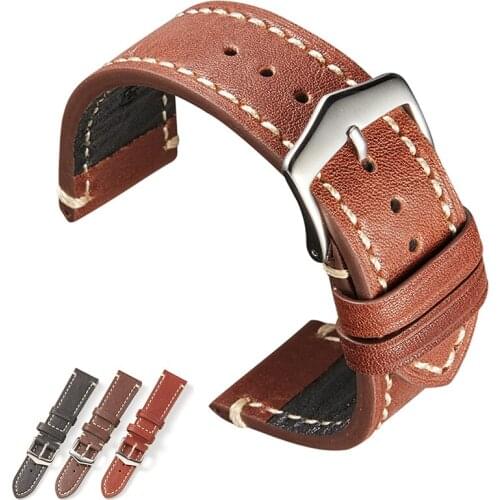 Leather Watch Band 22mm 20mm 24mm Brown Black Cowhide Watch Strap for Men Women Classy and Durable Pointed Buckle Watch Band