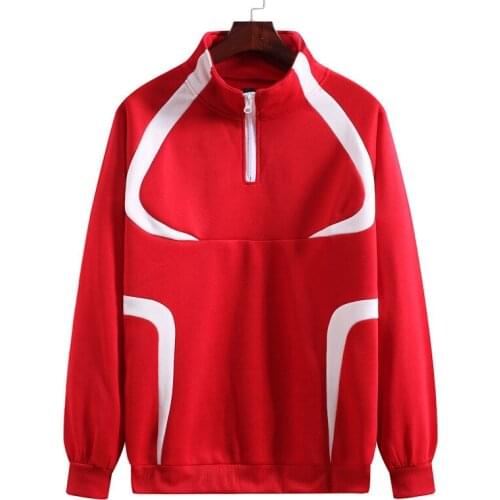 Mens Sweatshirt Long Sleeve Stand Collar Color Matching Pullover Hoodies Casual Loose Type Patchwork Tops for Youth