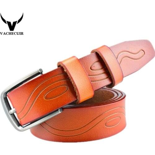 VACHECUIR Newest Men Belt Luxury Real Leather Belts For Men Vintage Pin Buckle Waistband Metal Buckle Belts ceinture homme