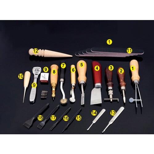 Professional Leather Craft Tools Kit Hand Sewing Stitching Punch Carving Work Saddle Set Accessories DIY Tool 18pcs