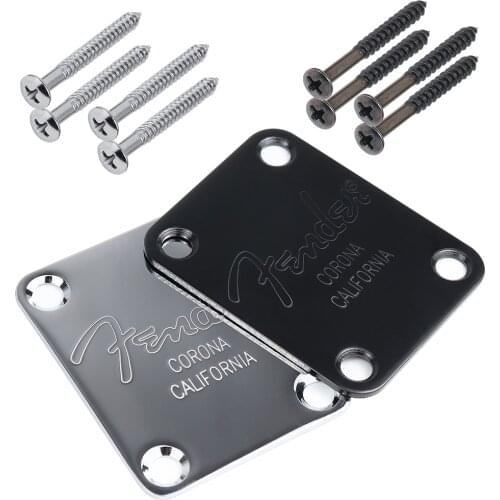 Electric Guitar Neck Plate, Chrome Neck Plate Fix Tl Fd Logo with Screw Electric Guitar Parts Accessories