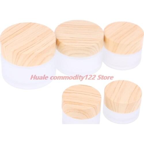 New 5g 10g 15g 30g 50g Frosted Glass Jar Skin Care Eye Cream Jars Pot Refillable Bottle Cosmetic Container With Wood Grain Lid