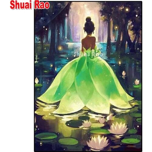 2021 New needlework Lotus Leaf Girl Diy diamond painting 3D handmake decorative painting cross stitch mosiac embroidery beadwork