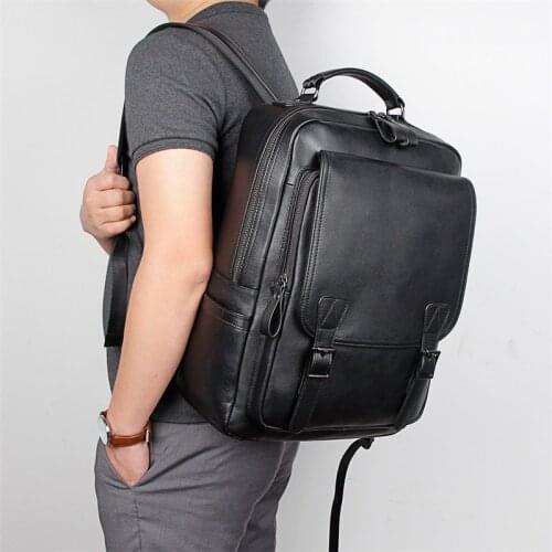 Nesitu New High Quality Black Nappa Genuine Leather Women Mens Backpack Female Male Travel Bags Roomy M2755