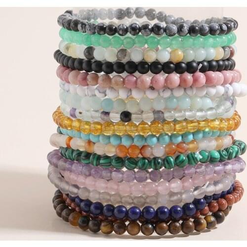 OAIITE 4mm Natural Stone Beads Bracelets Simple Malachite Tiger Eye Matte Black Onyx Braclet For Women Men Hand Jewelry Gift