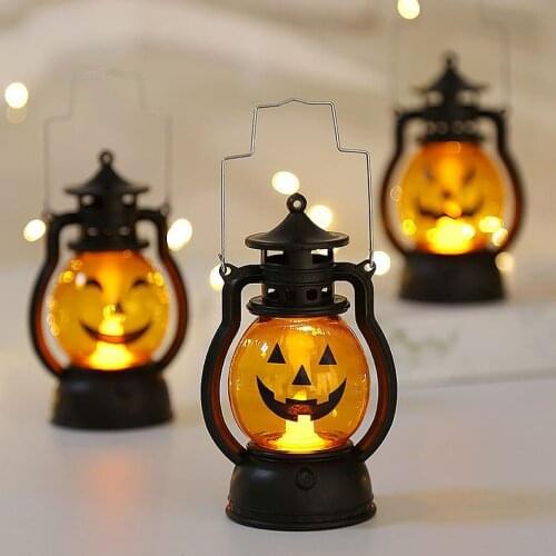 Halloween Portable Lantern Light Halloween Party Decorate LED Pumpkin Lamp Decoration Flameless Hanging Light Holiday Decoration