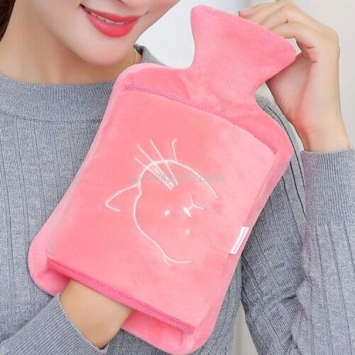 Rubber Water Injection Hot Water Bottle Flush Hot Water Bottle Cartoon Cute Removable and Washable Plush Cover Hand Warmer
