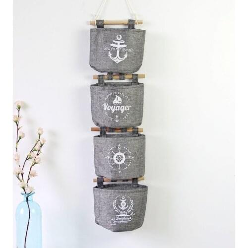 Gray Cotton and Linen Storage Bag Wall Decoration Hanging Bag Eco Friendly Reusable Space Saver Organizer Small Pouch
