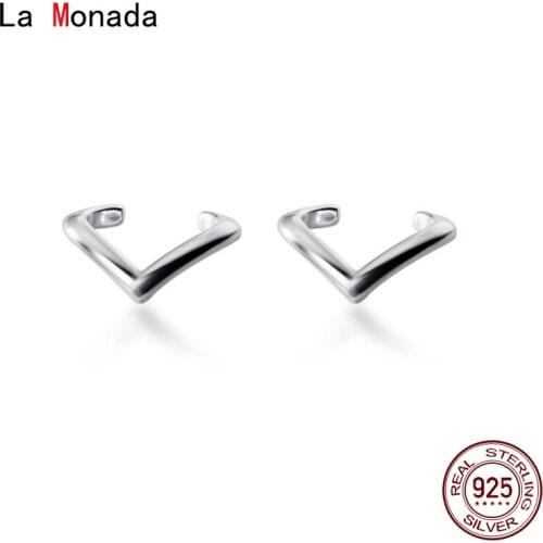 La Monada V Clip On Earrings Women Silver 925 Minimalist Fine Jewelry 925 Sterling Silver Ear Clip On Earrings For Women Korean