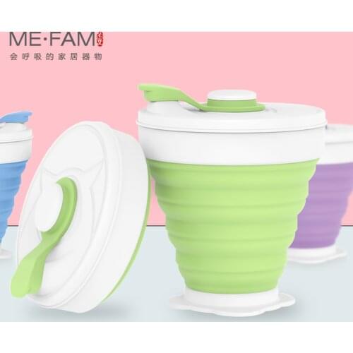New 350ML Silicone Collapsible Cup Retractable Camping Drinking Water Folding Cups With Cover Foldable Milk Coffee Mug BPA Free