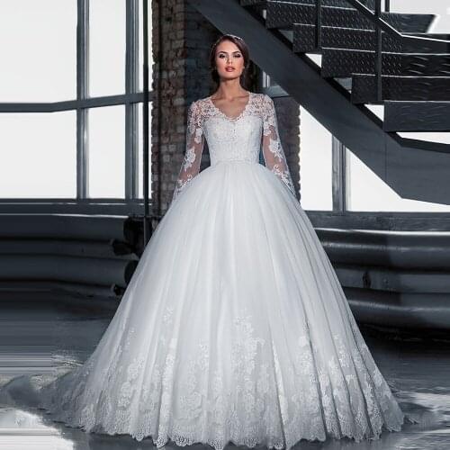 Vestido de noiva Ball Gown Princess Wedding Dresses Lace Appliques Long Sleeves Vintage Wedding Dress