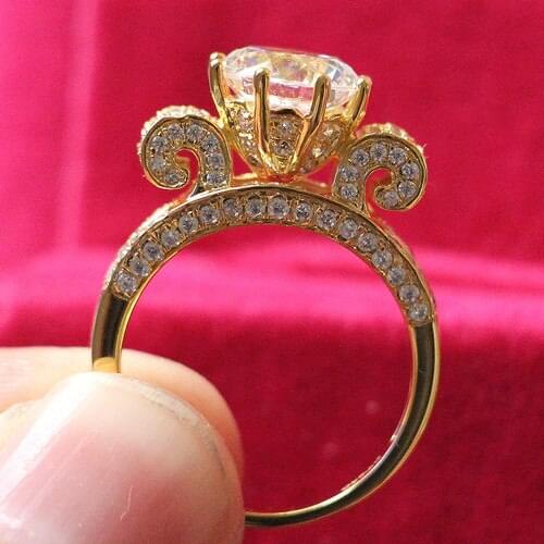 Test Positive Test Positive 3CT 9.0 mm G-H Moissanite Diamond Ring Solid 925 Sterling Silver Ceremony Ring Yellow Gold Color