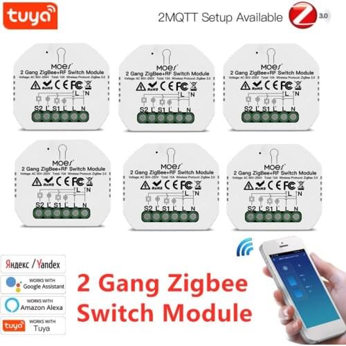 Tuya ZigBee 3.0 Smart Light Switch Relay Module 2 Gang Zigbee+rf Smart Home Switch Module Remote Work With Alexa Google Home