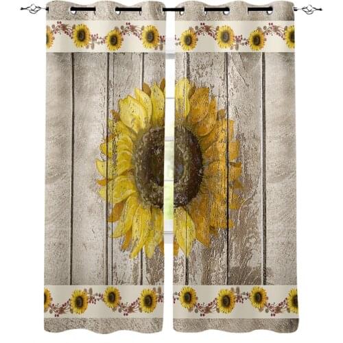Farm Sunflower Vintage Wood Rustic Blackout Curtains For Bedroom Blinds Drapes Window Curtains For Living Room High Shading