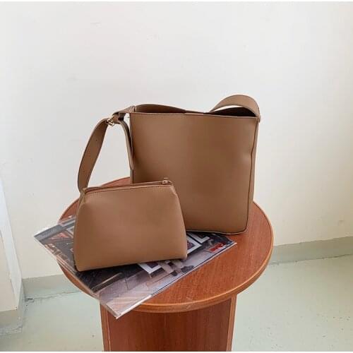 Vintage Leather Large Capacity Composite Bags Women New Office Ladies Bucket Shoulder Bags Casual Crossbody Bags Black Handbag