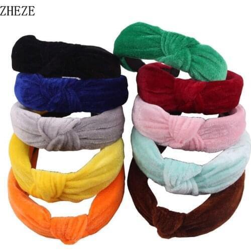 1Pc 2021 Boutique Hair Accessories Womens Velvet Knotted Wide Side Head Hoop Fashion Headband Wash Sports Hairband Headwear