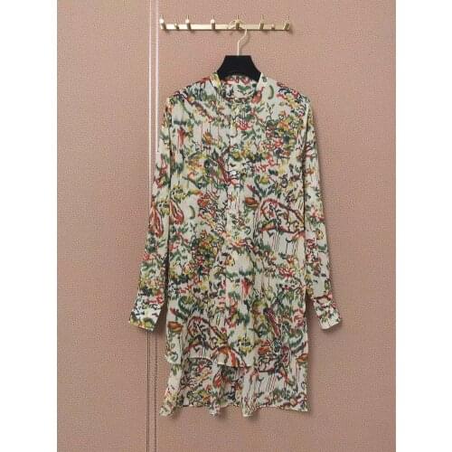 Luxury 100% Cotton Long Shirts 2021 Summer Runway Fashion Office Flowers Print Elegant Single Breasted Asymmetric Blouse