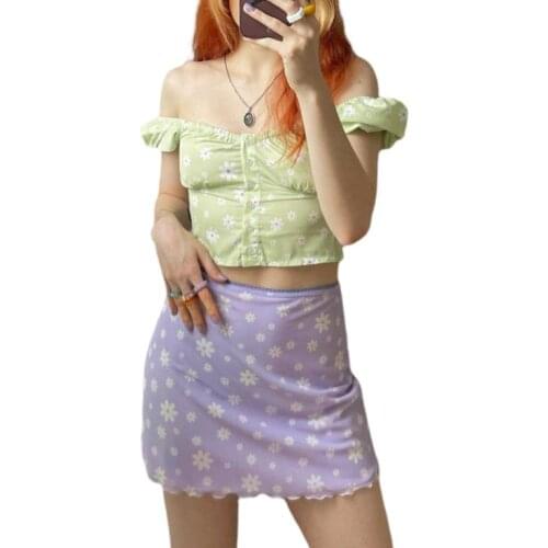 Ladies Summer Temperament Bust Skirt Girls Creative Floral Printing Stringy Selvedge Short Skirt for Dating Shopping