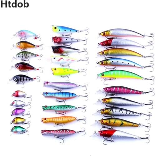 30pcs/pack Fishing Lures Set Mixed 6 Models 30 Colors Fishing Tackle Minnow Lures Crank Baits Popper Mix Fishing Lures HJ108