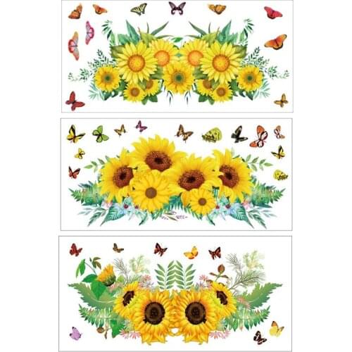 30X60CM Flower Sunflower Personality Wall Sticker Decoration for DIY Art Living Room Door Kitchen Bedroom Decor 3Pcs/Set CNIM Ho