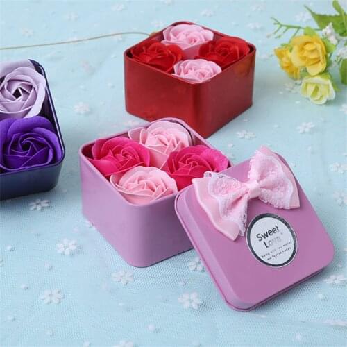 4pcs Valentines Day Gift for Girlfriend Boyfriend Rose Flower Soap Baby Souvenirs Wedding Gifts for Guests Present Party Favors