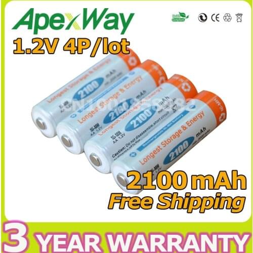 Apexway [Enough Capacity] 2100mAh AA NI-MH batteries 14500 4 PCS/lot rechargeable battery 600 times use Low self-discharge