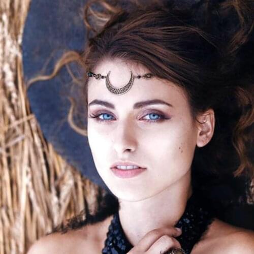 Retro Gothic Style Hollow Moon Pattern Hair Accessories Head Chain Crystal Bead Headdress Jewelry For Girls Wholesale VGH008