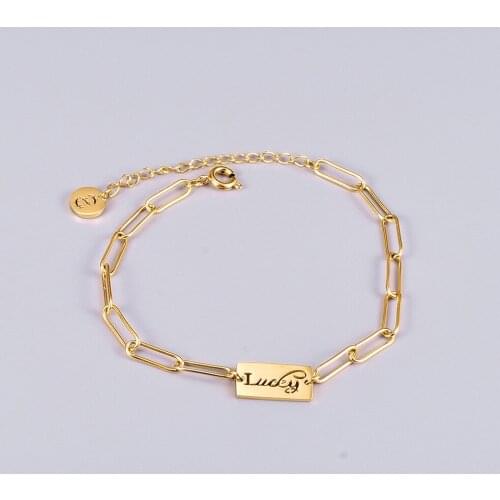 Amaiyllis 18K Gold Lucky Charms Chain Bracelet Gold Square Link Chain Bracelet Bangles For Women Good Lucky Jewellry Gift