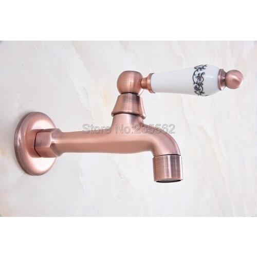 Antique Red Copper Bathroom Wall Mounted Single Cold Water Faucet Washing Machine Sink Mop Pool Outdoor Garden Tap Lav328