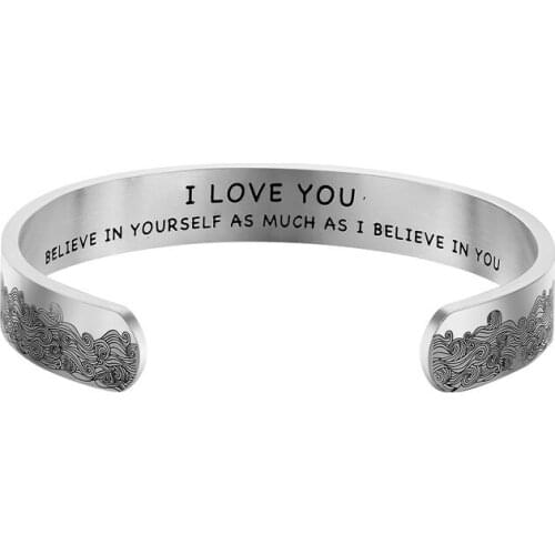 Hot fashion double-sided lettering I LOVE YOU BELIEVE wave bracelet titanium steel bracelet