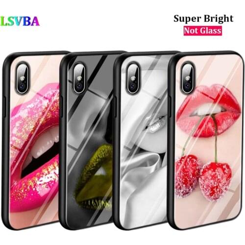 Black Cover Girl Red Lips for iPhone 11 11Pro X XR XS Max for iPhone 8 7 6 6S Plus 5S 5 SE Glossy Phone Case