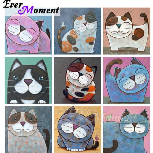Ever Moment Diamond Painting Cartoon Cat Aniaml Paint By Diamond Resin Full Square Drill Embroidery Home Decoration ASF2143