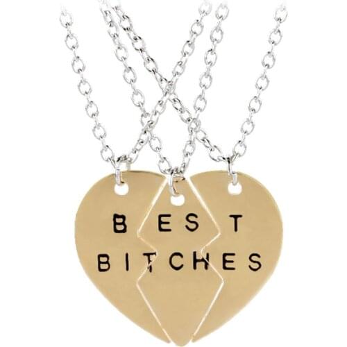 Best Bitches Necklaces For 3&2 Broken Heart Hand Stamped Letters Heart Pendant for Best Friends Friendship Gift