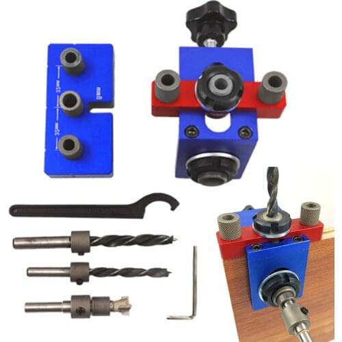 Wood Doweling Jig Pocket Hole Drilling Locator Jig Kit With 6/8/10mm Drill Bit Vertical Drill Guide Hole Puncher Locator Tool