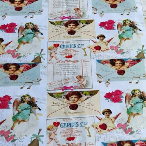 To my Valentine Angels Cream 100% Cotton Fabric for Girl Clothes Hometextile Cushion Cover Curtain DIY 105cm Width-BL258