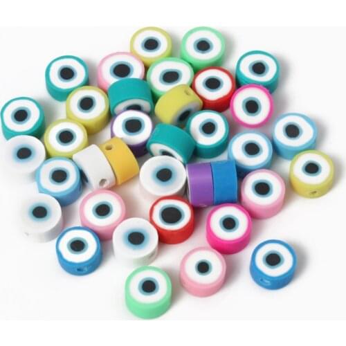 9x5mm Mixed Polymer Clay Round Flat Evil Eye Soft Pottery Loose Spacer Beads for Needlework Jewelry Making Diy Bracelet Necklace